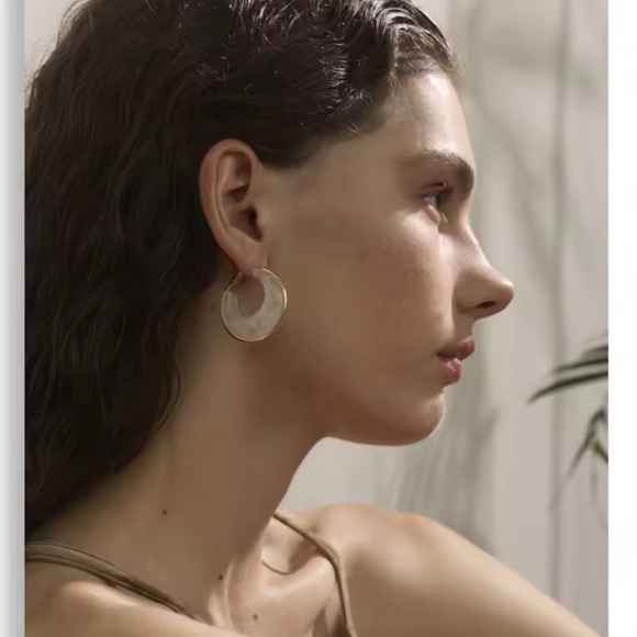 Elegant Gold and White Hoop Earrings - Picture 3 of 9